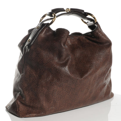 Gucci Guccissima Large Horsebit Chain Hobo Chocolate Brown 3 of 9