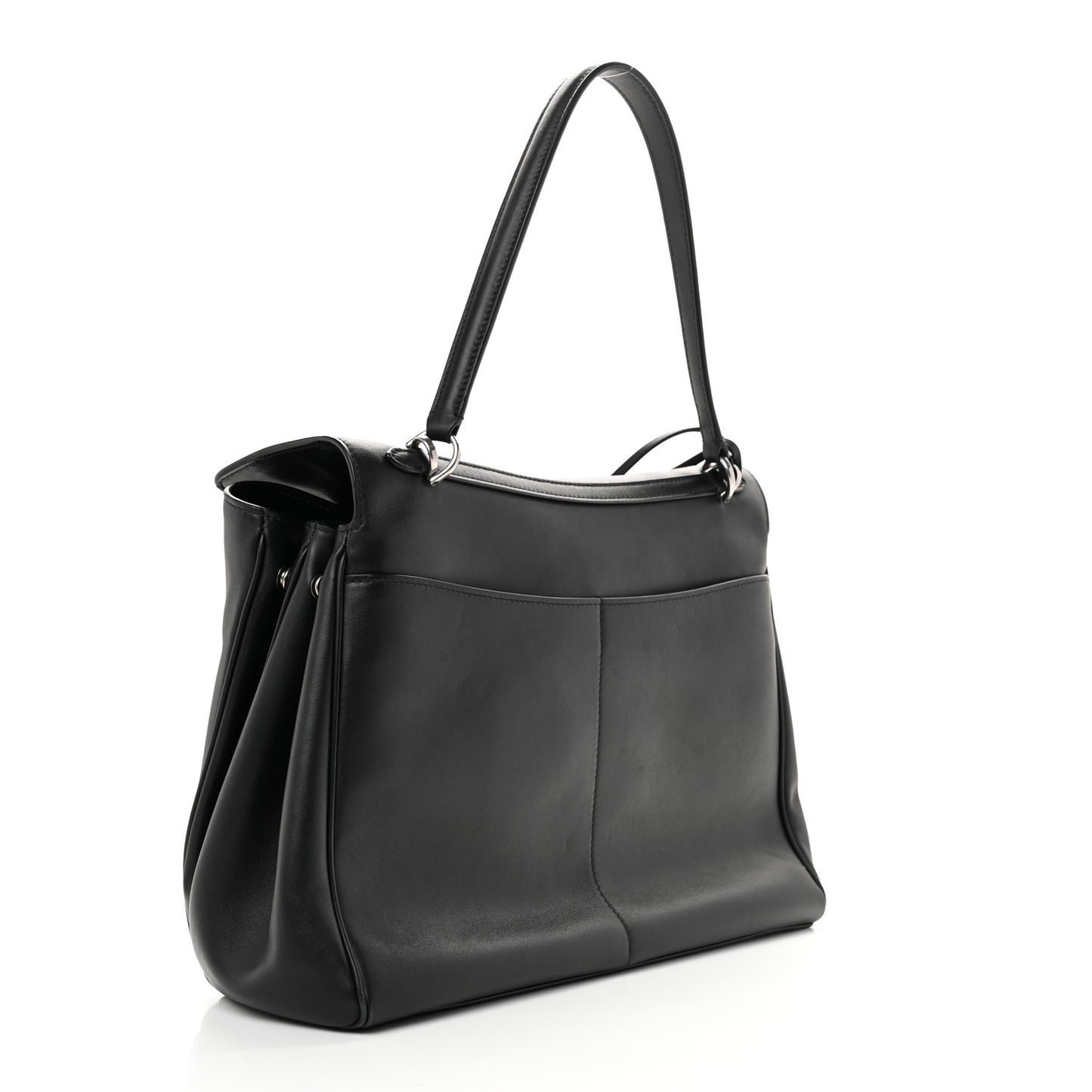 Natural Smooth Calfskin Medium Rodeo Top Handle Handbag Black Black