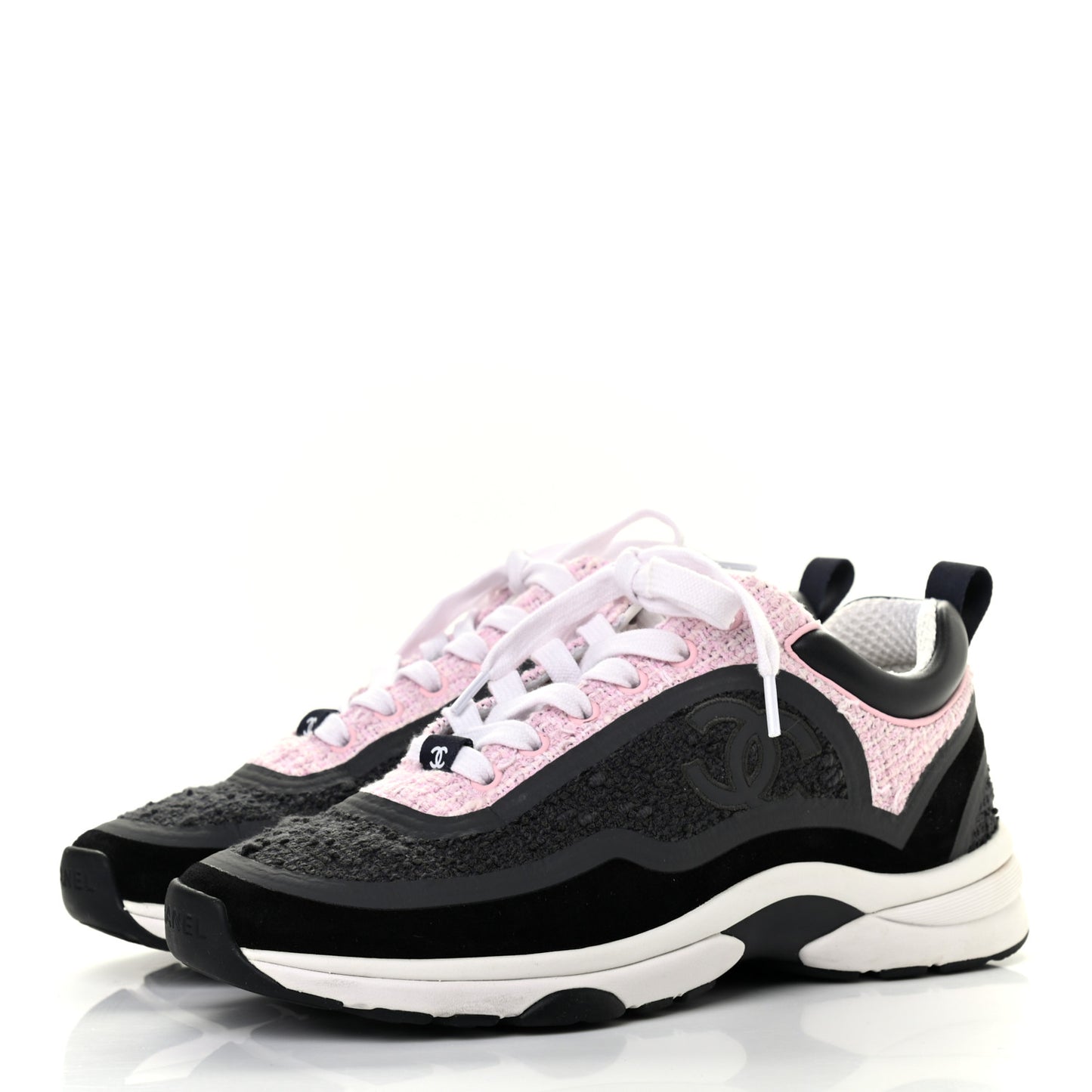 Tweed Suede Calfskin CC Sneakers 37 Gray Pink