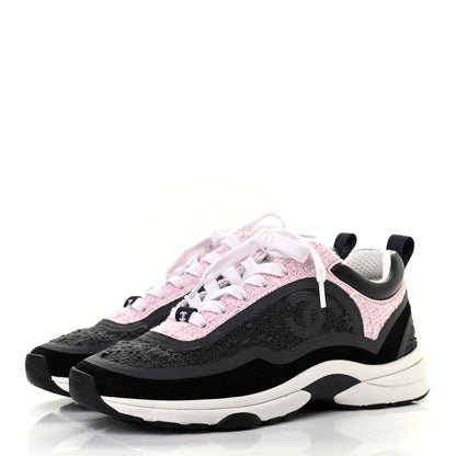 Chanel Tweed Suede Calfskin CC Sneakers 37 Gray Pink 3 of 10