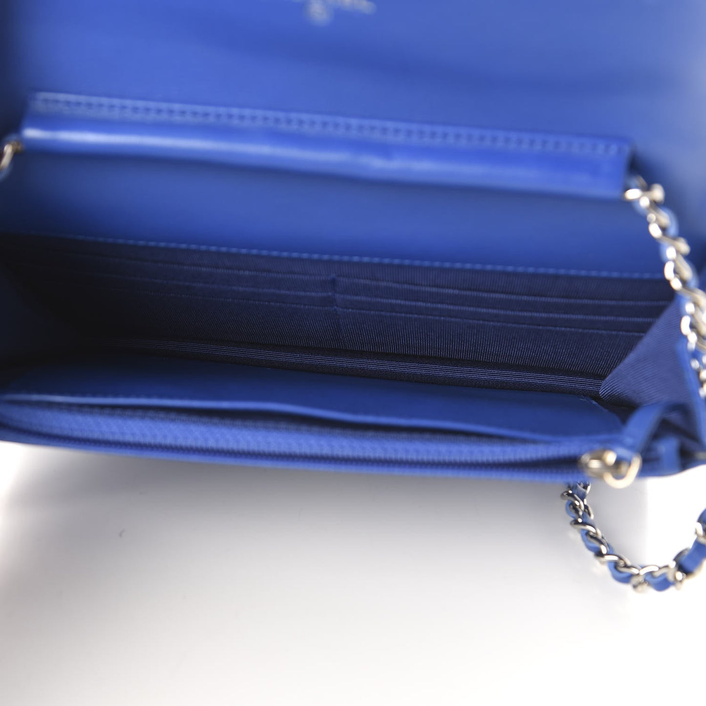 Patent Quilted Wallet On Chain WOC Blue