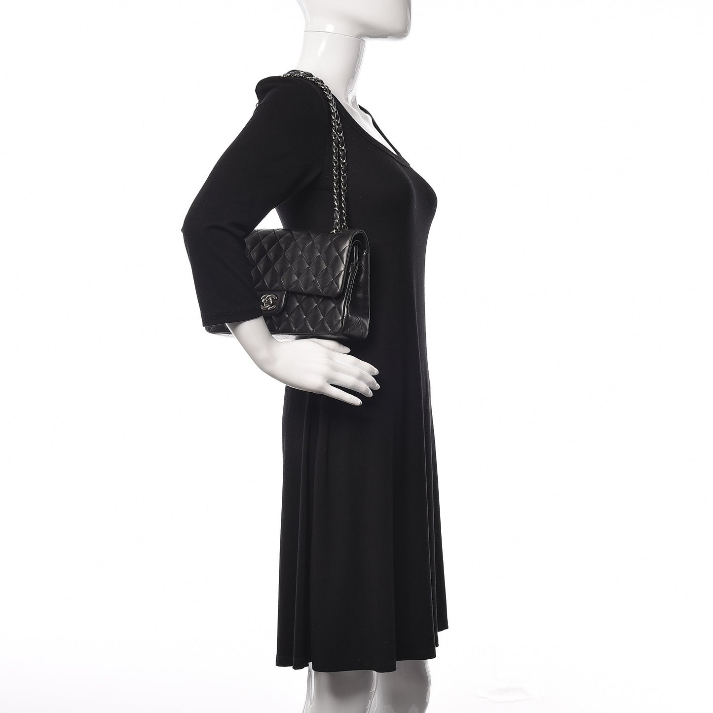 Lambskin Quilted Medium Double Flap Black