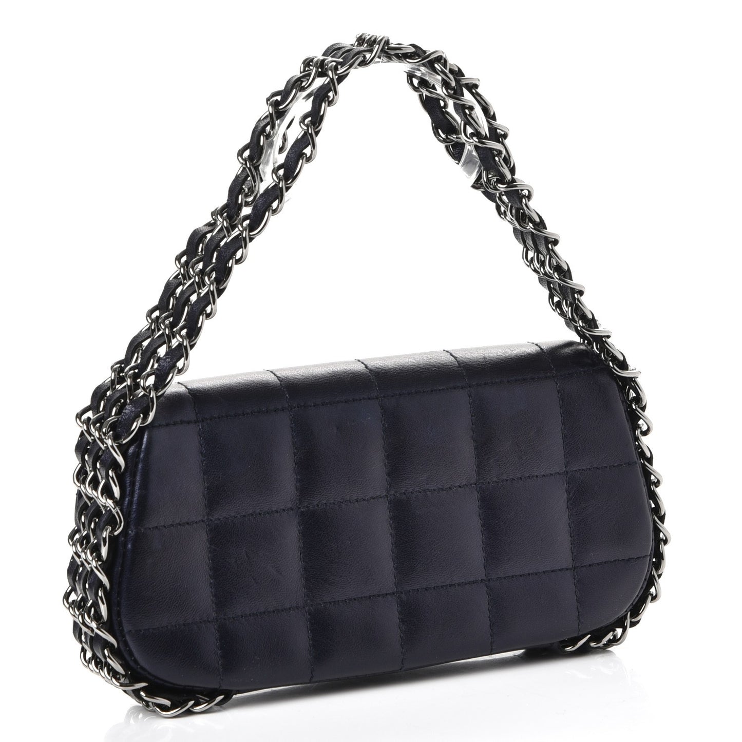 Lambskin Quilted Chocolate Bar 3 Chain Flap Navy