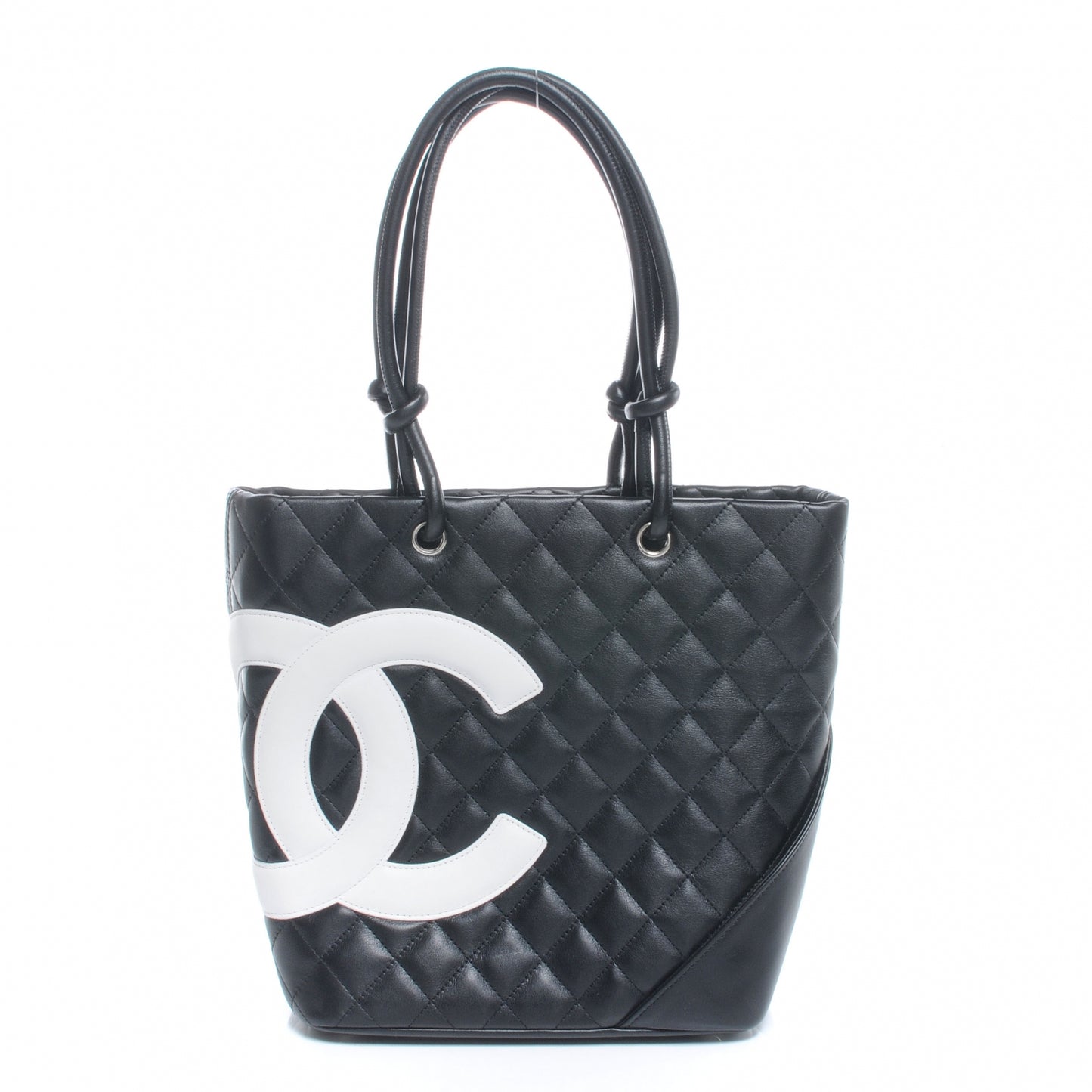 Calfskin Quilted Medium Cambon Tote Black White