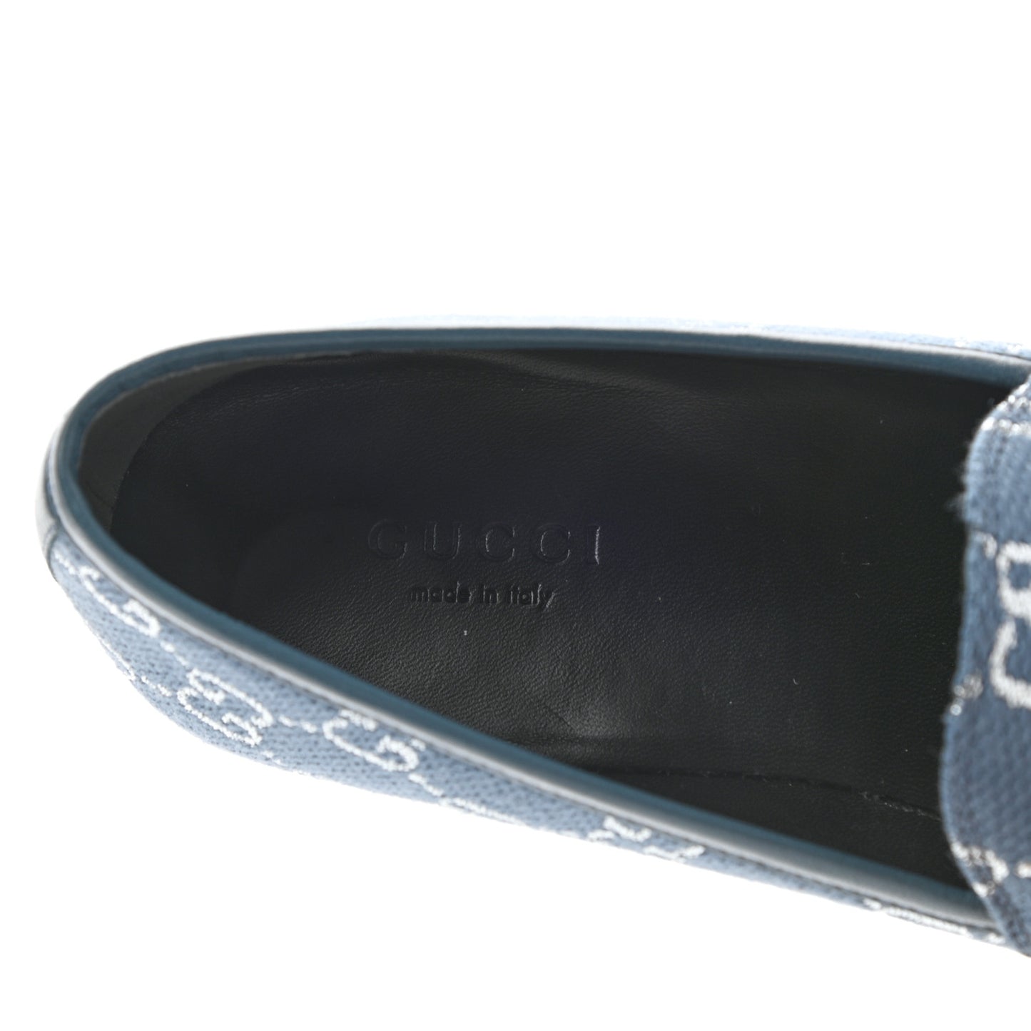 Canvas Lame GG Monogram Horsebit Womens Jordaan Loafers 37 Blue Silver