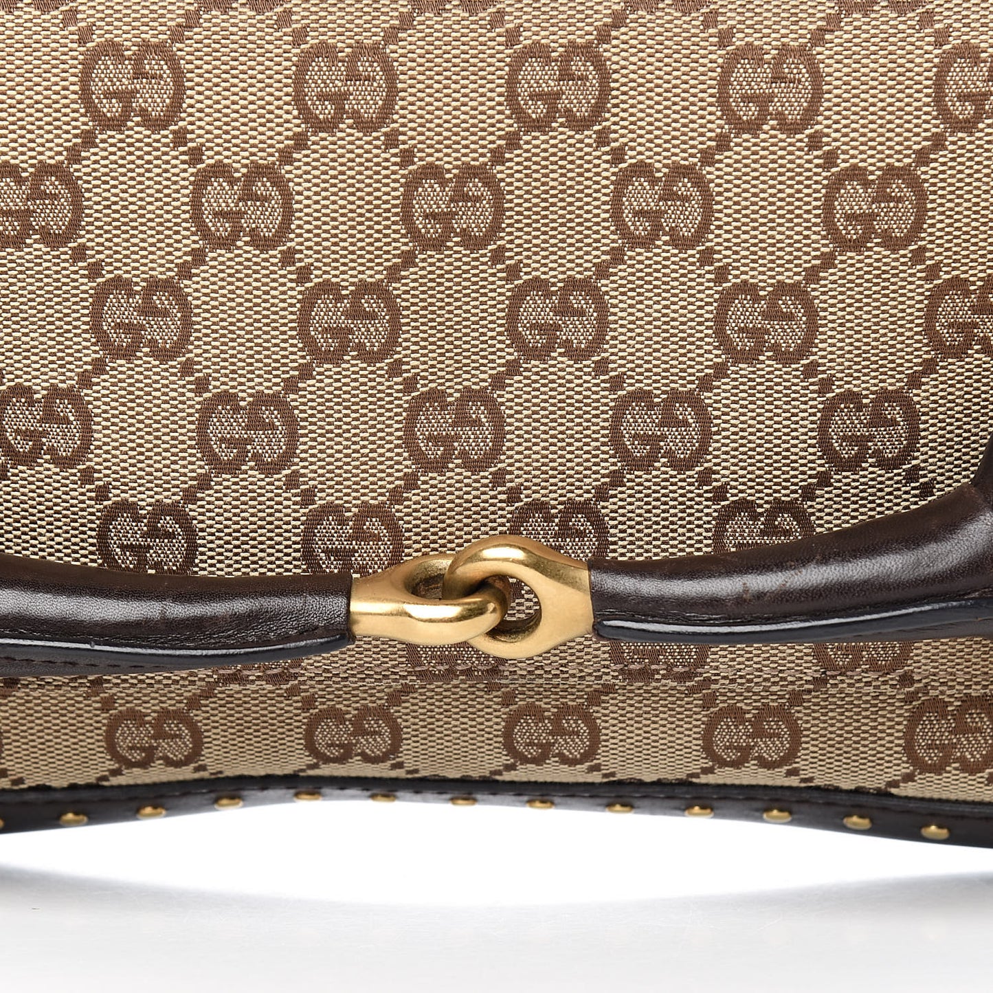 Monogram Studded Large Horsebit Clutch Dark Brown