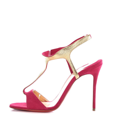 Christian Louboutin Suede Nappa Morphetina 100 T-Strap Sandals 38 Rosa Gold 1 of 8