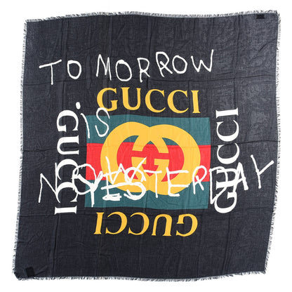Gucci Modal Silk Coco Capitan Logo Square Scarf Black 1 of 3