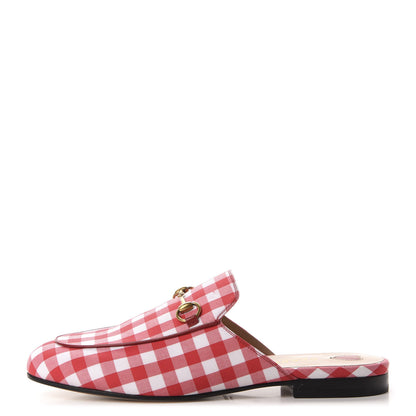 Gucci Cotton Gingham Womens Princetown Slippers 39 White Red 1 of 13