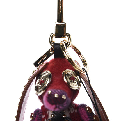 Burberry Calfskin Wool Cashmere Studded Sandra The Basset Hound Bag Charm Rose Pink 4 of 4