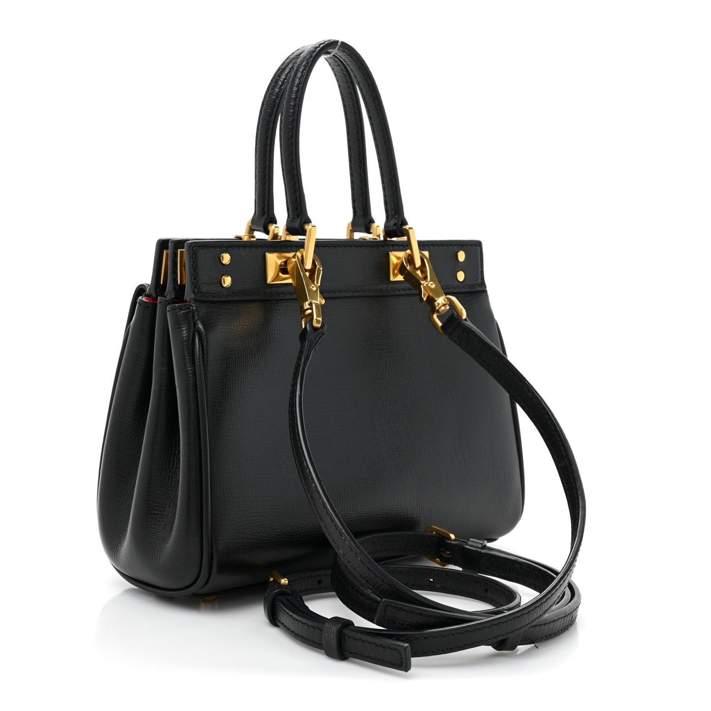 Grainy Calfskin Mini Rockstud Alcove Top-Handle Bag Black