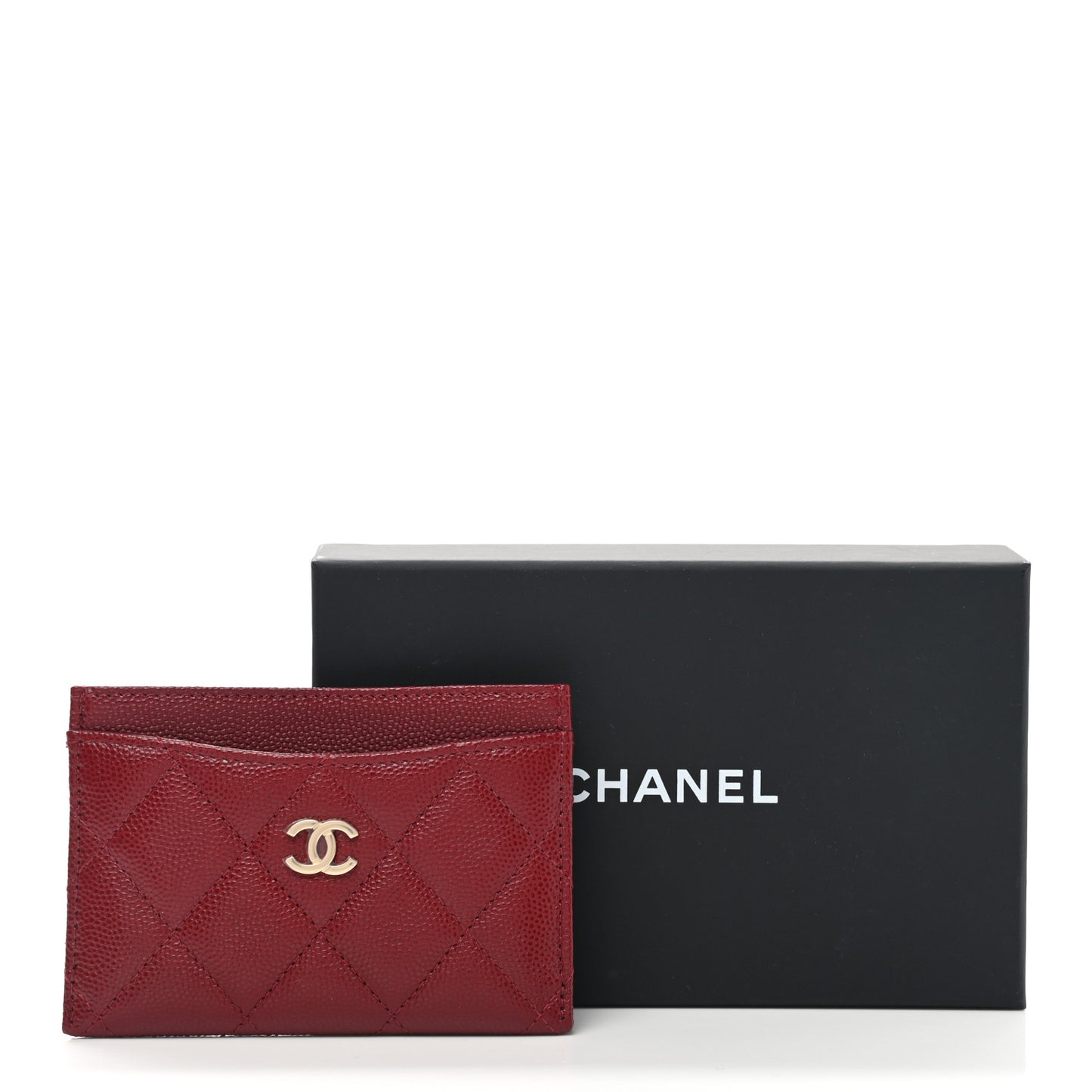 Caviar Quilted Card Holder Burgundy