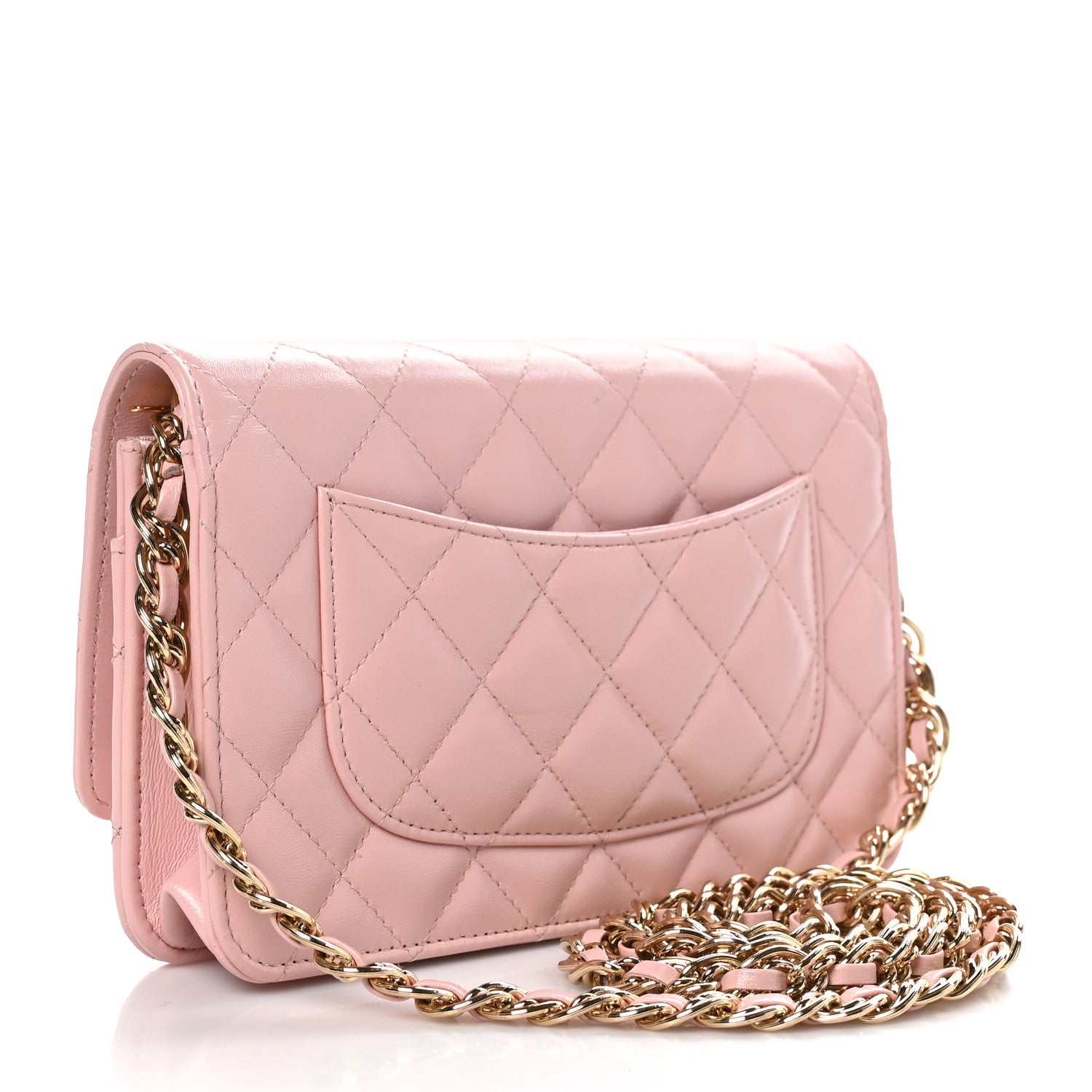 Chanel Shiny Lambskin Quilted Golden Links Wallet On Chain WOC Light Pink 3 of 11