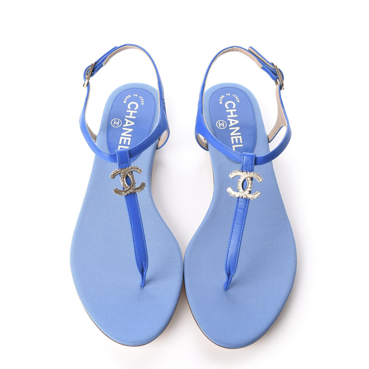 Shiny Kidskin CC Logo Thong Sandals 37.5 Blue