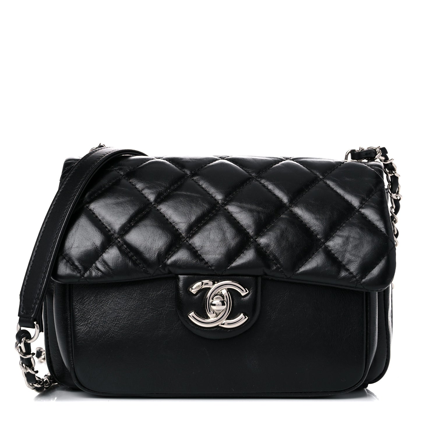 Aged Calfskin Quilted Express Zip Around Flap Black