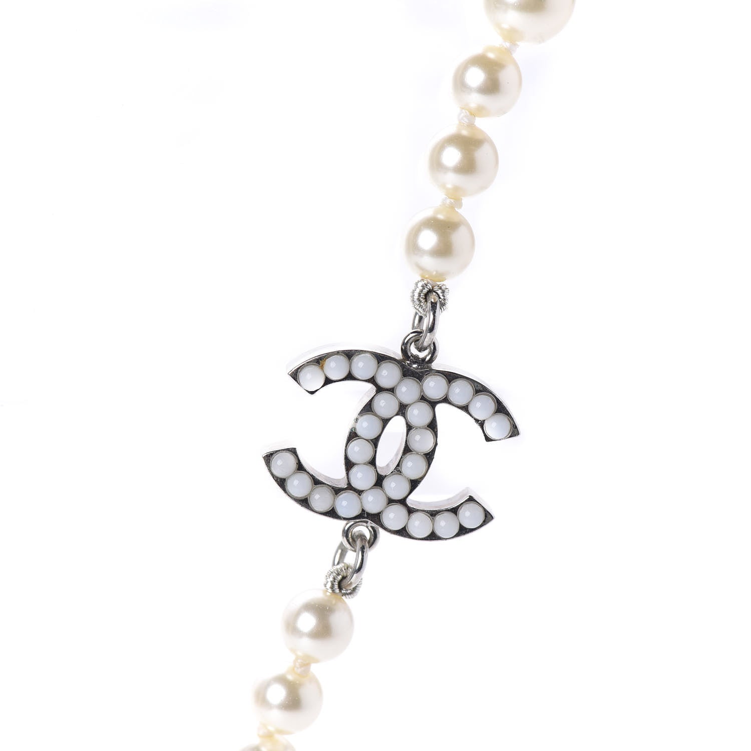 Chanel Crystal Pearl CC Short Necklace Silver 3 of 6