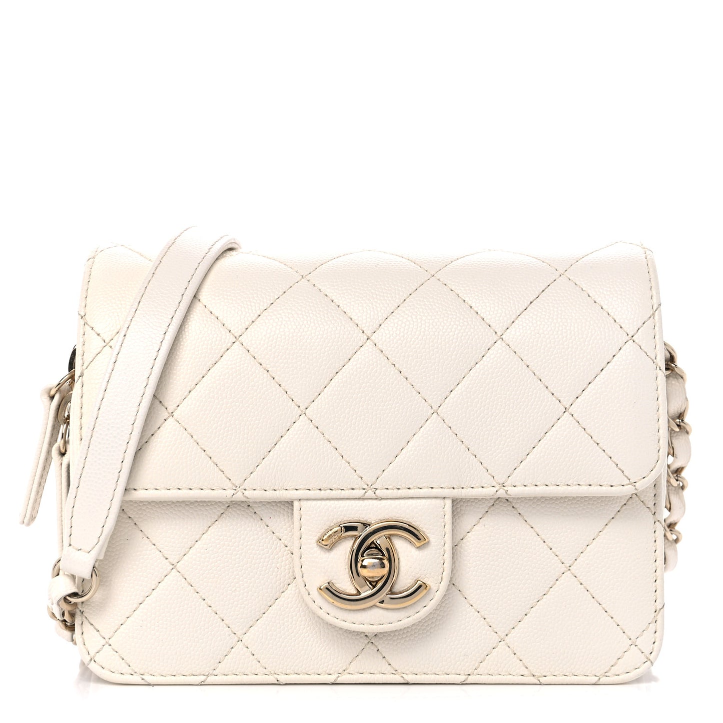 Caviar Quilted Like A Wallet Flap White