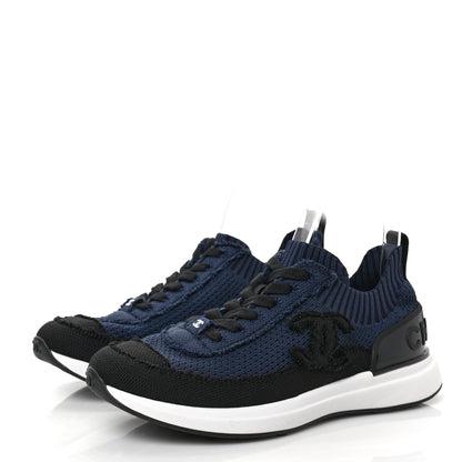 Chanel Fabric Logo Sneakers 37 Navy Black 3 of 8