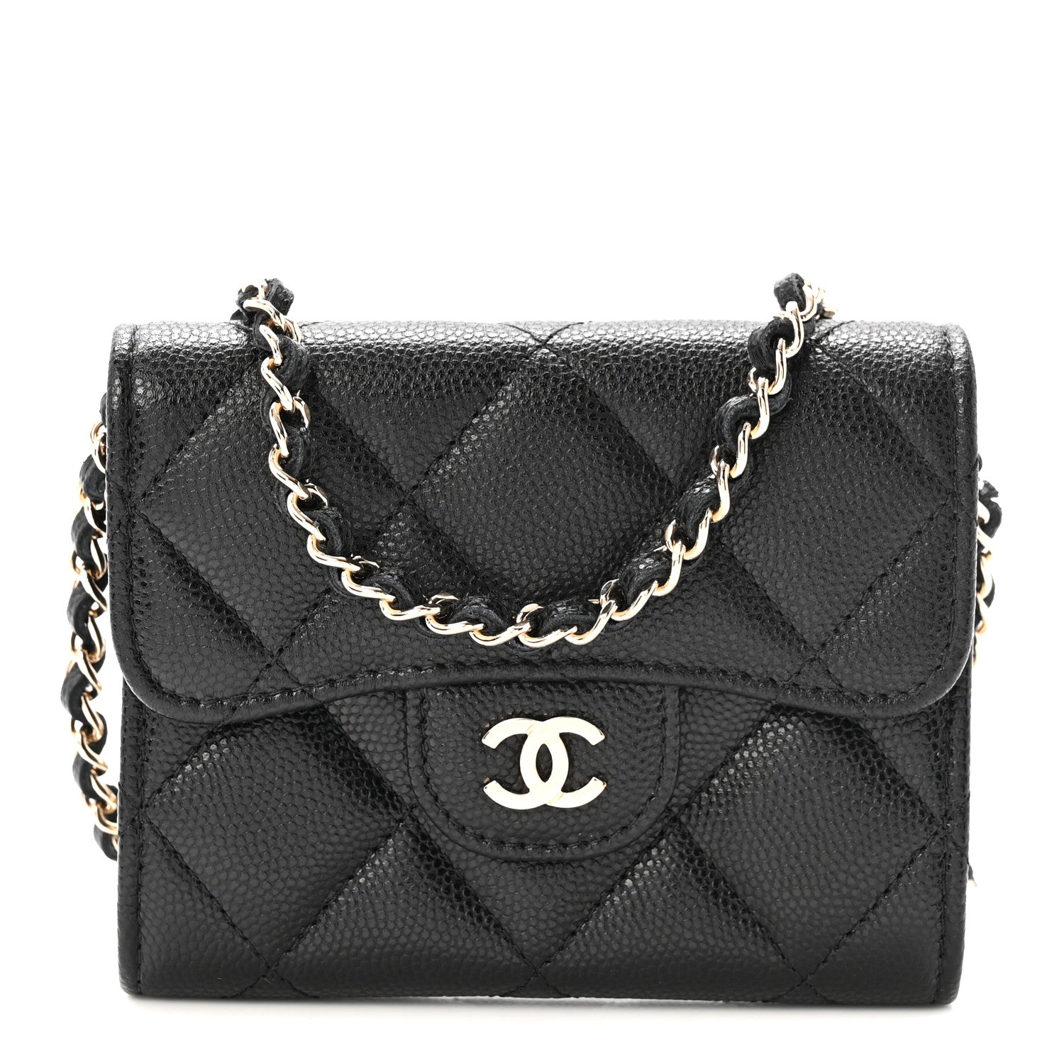 Chanel Caviar Quilted Flap Card Holder On Chain Black 1 of 11
