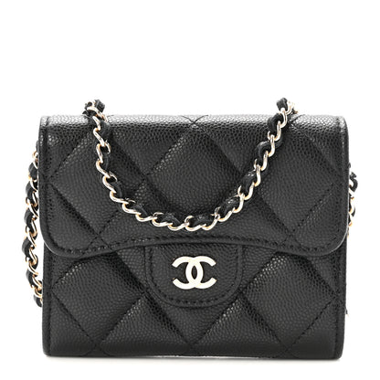 Chanel Caviar Quilted Flap Card Holder On Chain Black 1 of 11