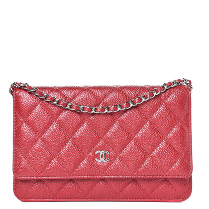 Chanel Pearly Caviar Quilted Wallet on Chain WOC Dark Pink 1 of 10