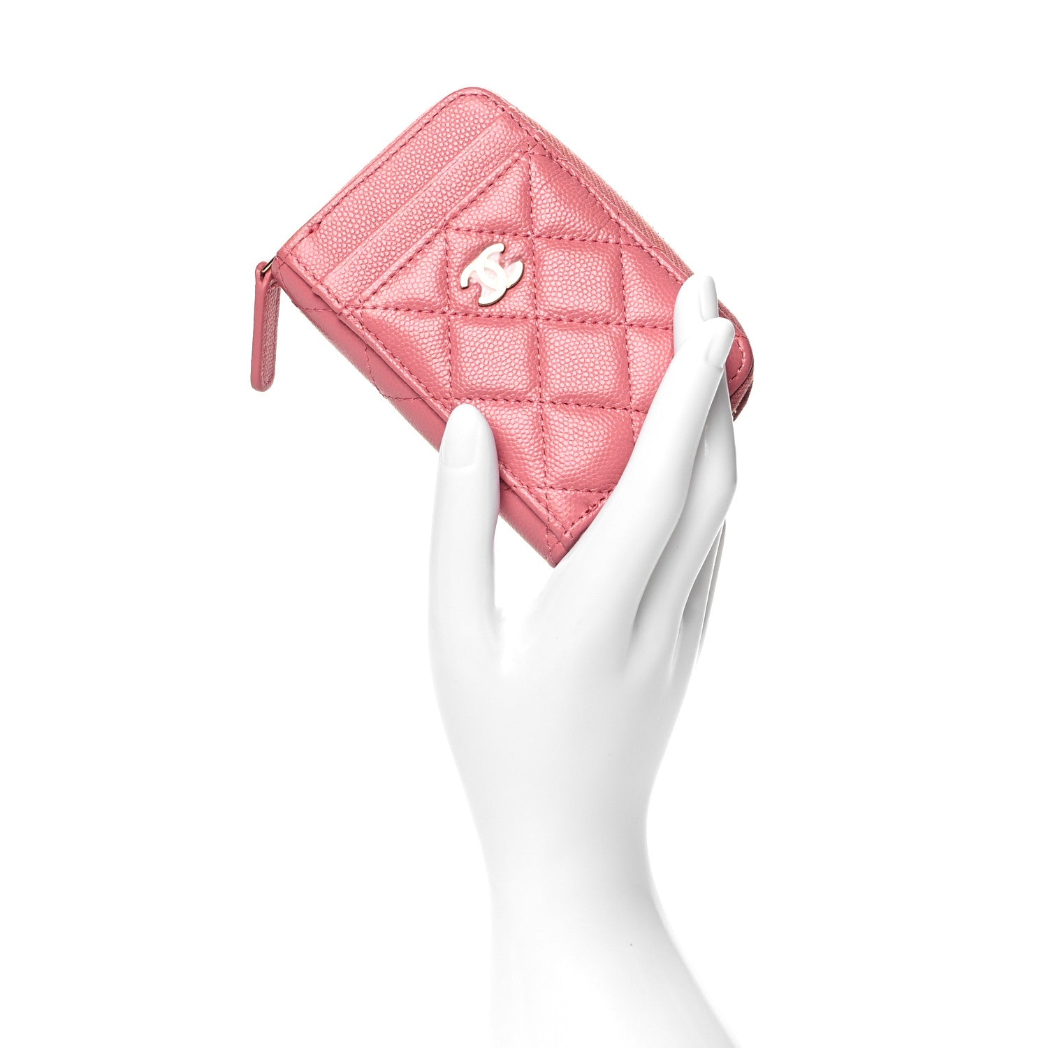 Chanel Caviar Quilted Zip Card Holder Pink 2 of 8