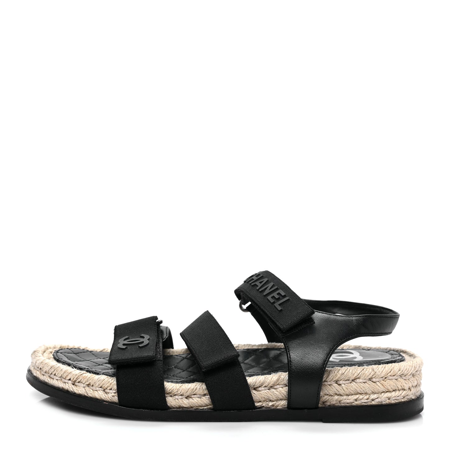 Stretch Fabric Lambskin CC Flat Sandals 38 Black