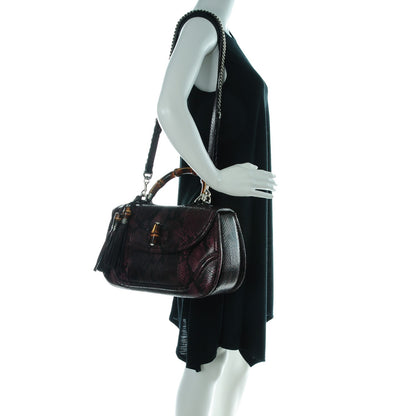 Gucci Python Large New Bamboo Top Handle Bag Bordeaux 2 of 8