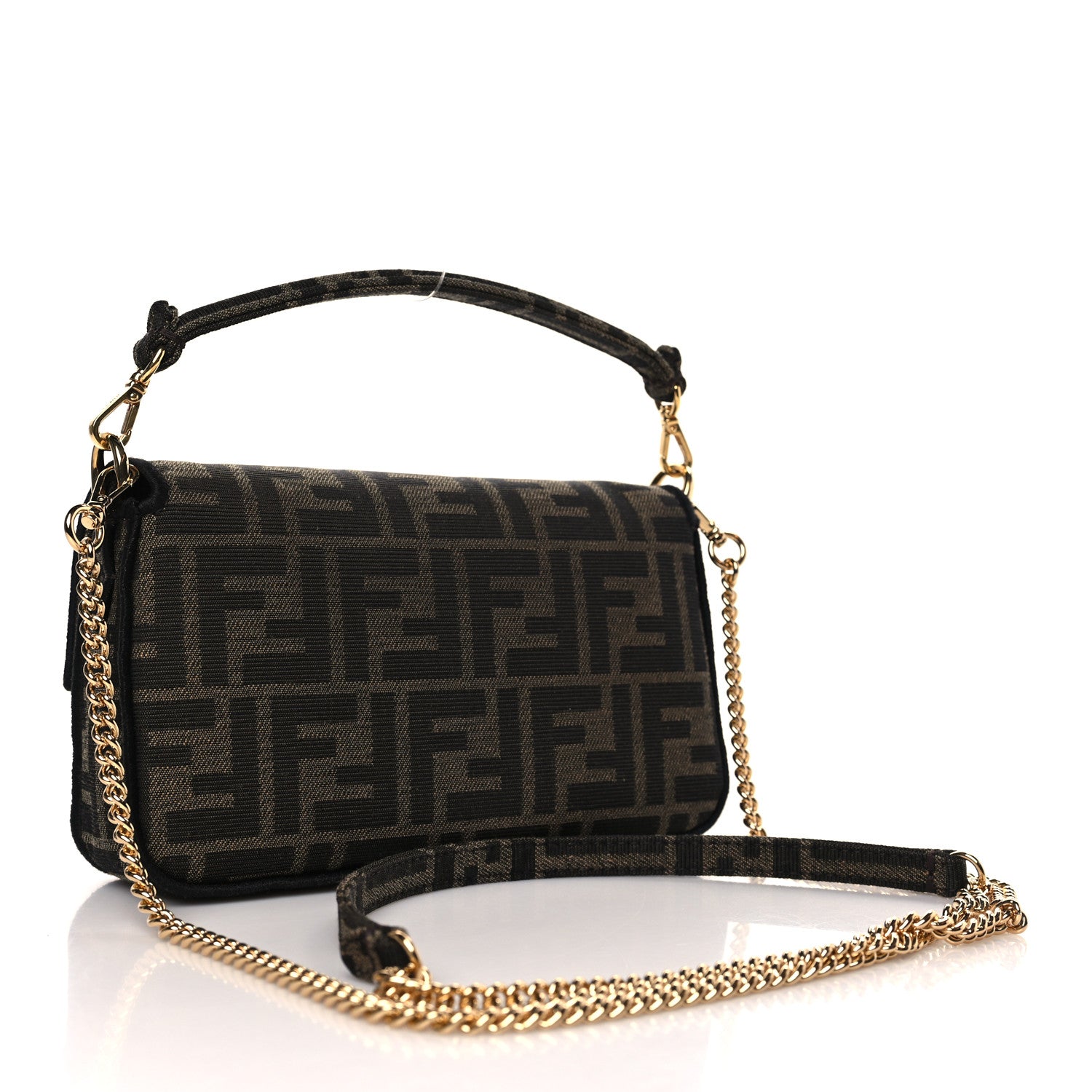 Fendi Fabric Jacquard FF 1974 Mini Baguette Tobacco Moro Black 3 of 8