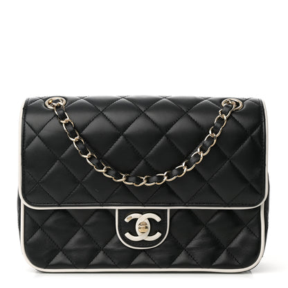 Chanel Lambskin Quilted Resin Graphic Frame Flap Bag Black White 1 of 12
