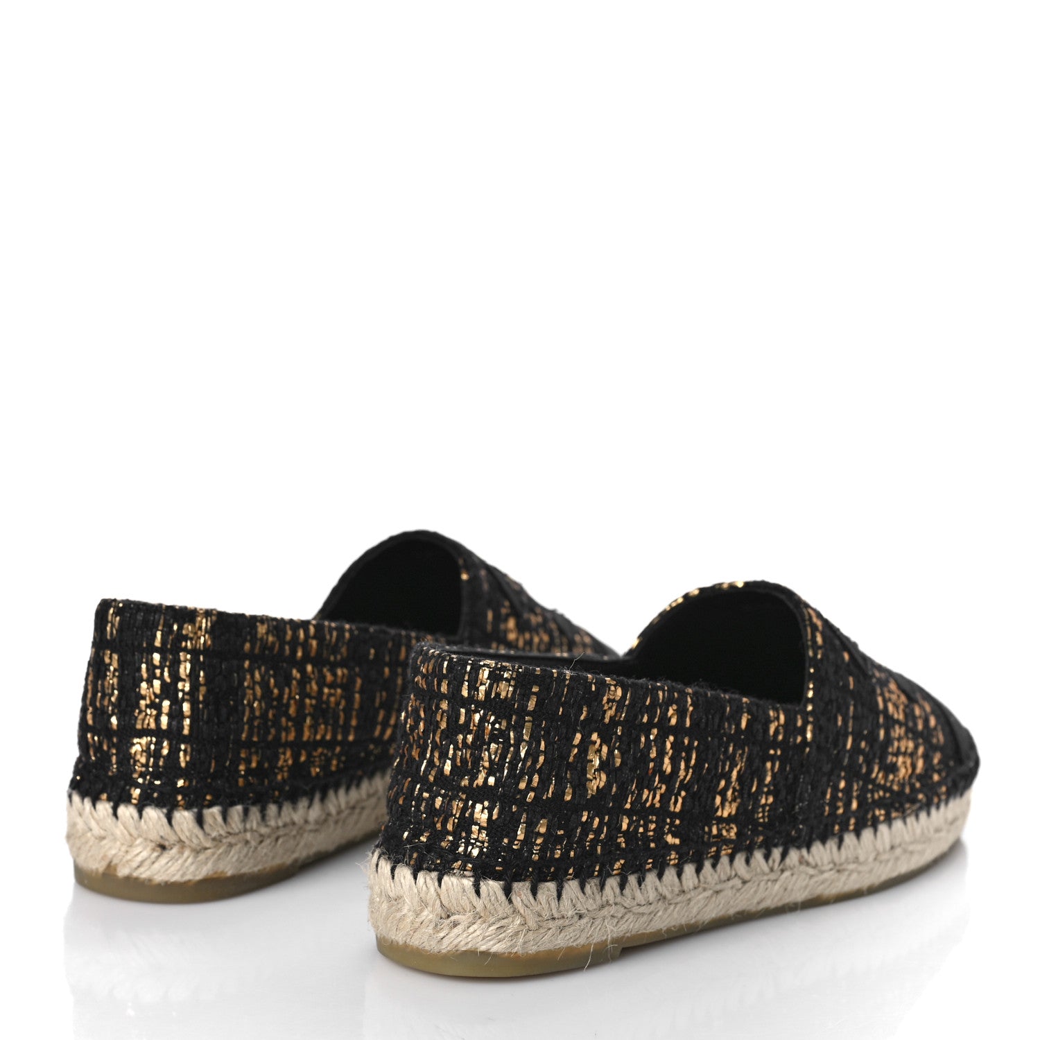 Chanel Metallic Tweed Grosgrain CC Espadrilles 37 Black Gold 3 of 10