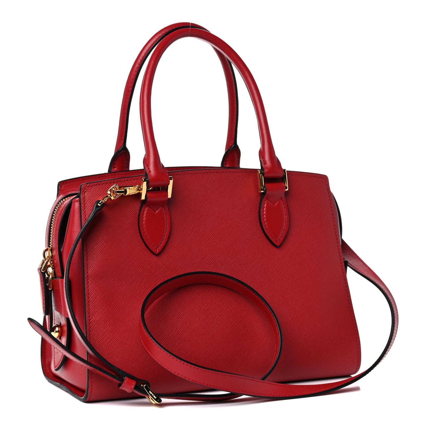 Saffiano Soft Calfskin Double Handle Satchel Fuoco