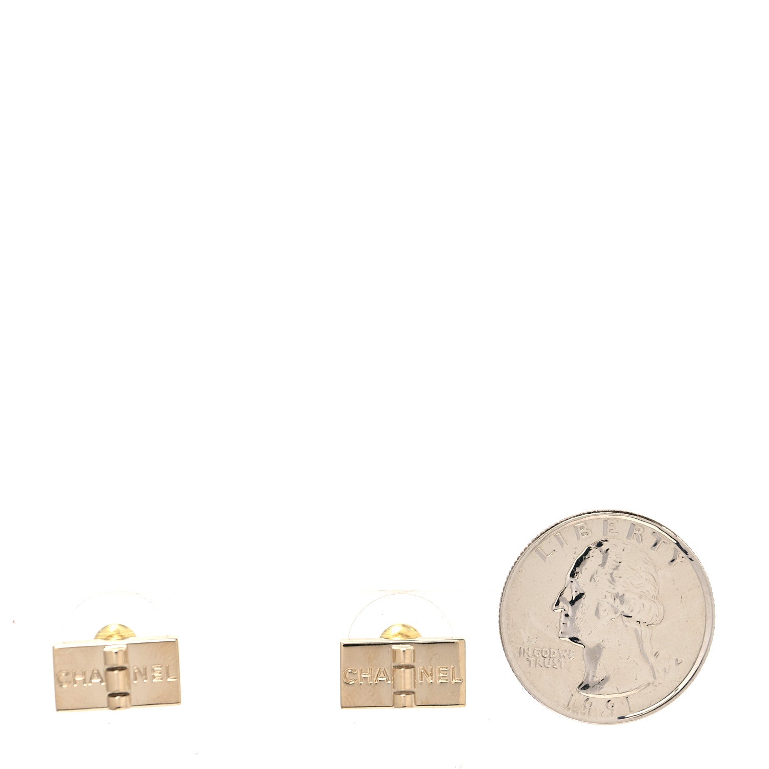 Chanel Metal 2.55 Logo Plate Earrings Gold 2 of 4