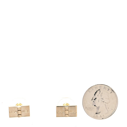 Chanel Metal 2.55 Logo Plate Earrings Gold 2 of 4