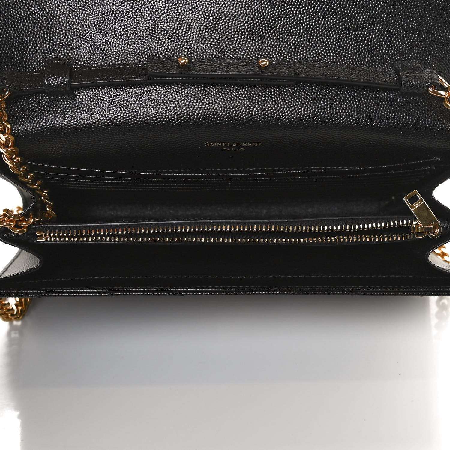 Saint Laurent Grain De Poudre Matelasse Chevron Monogram Chain Wallet Black 5 of 10