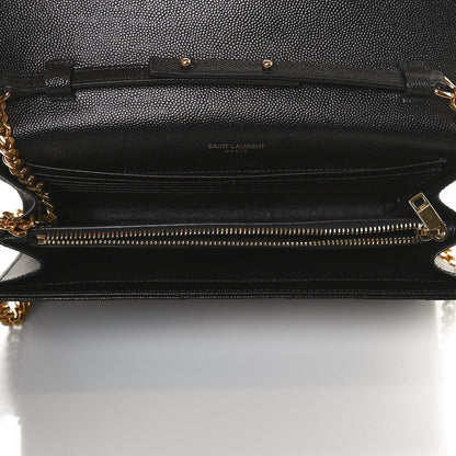 Saint Laurent Grain De Poudre Matelasse Chevron Monogram Chain Wallet Black 5 of 10
