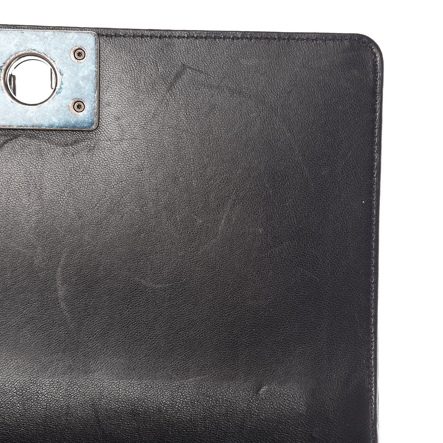 Glazed Calfskin Medium Boy Flap Black