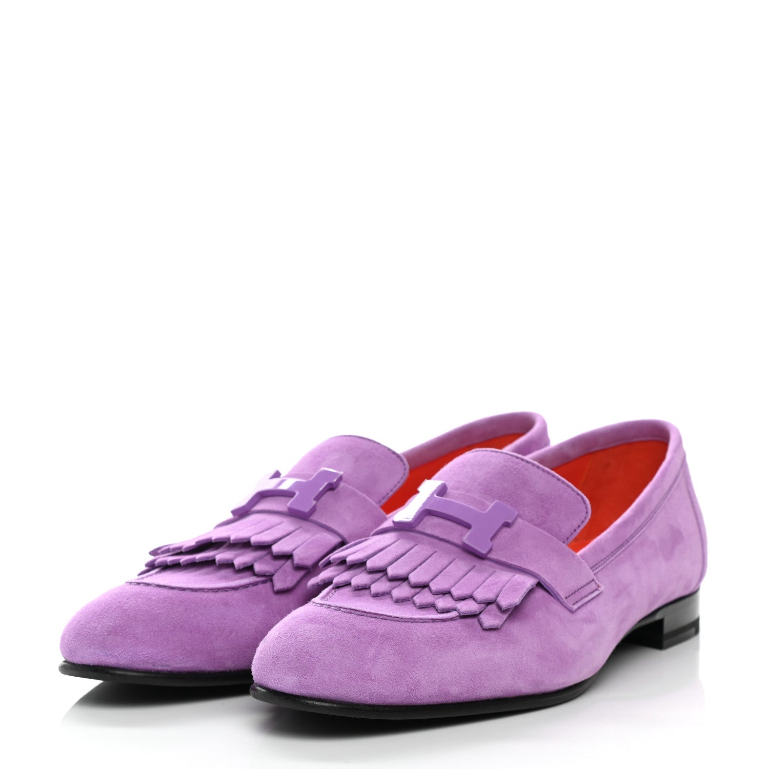 Hermes Suede Goatskin Womens Royal Loafers 39 Violet Parme 3 of 10