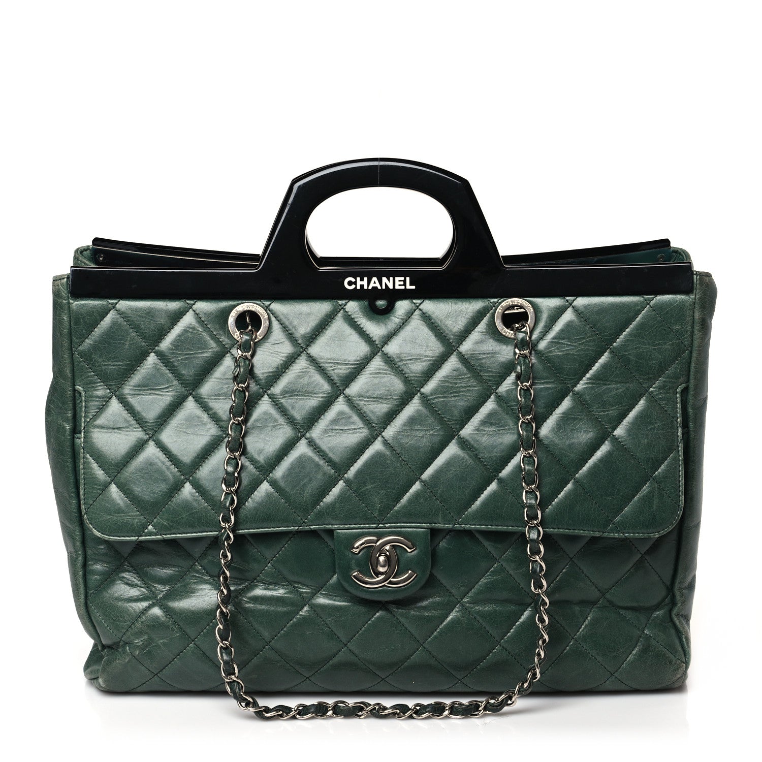 Chanel Glazed Calfskin Quilted Large CC Delivery Tote Green 1 of 11