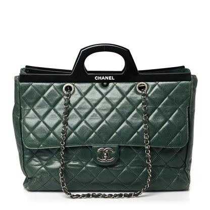 Chanel Glazed Calfskin Quilted Large CC Delivery Tote Green 1 of 11