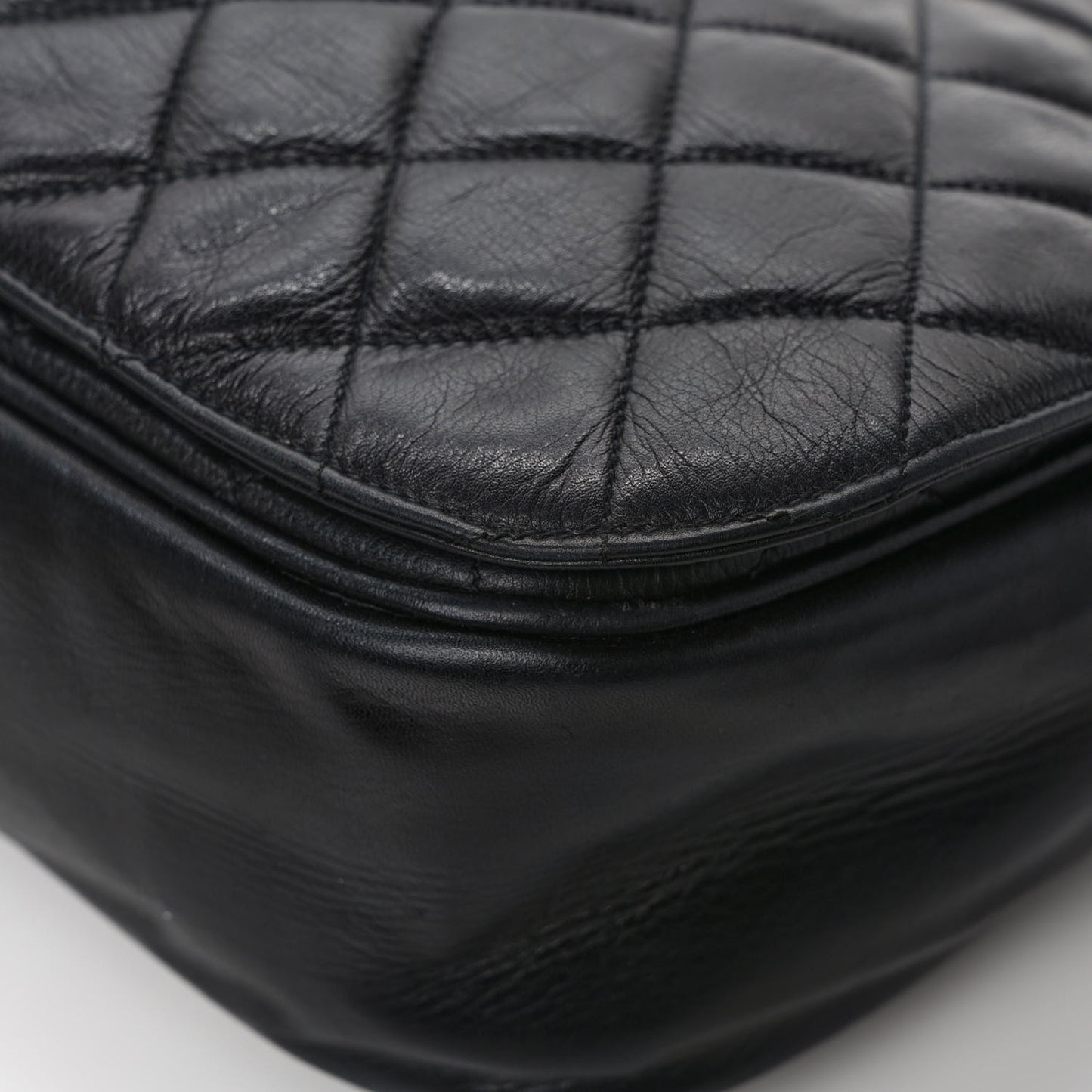 Aged Calfskin Quilted Messenger Bag Black