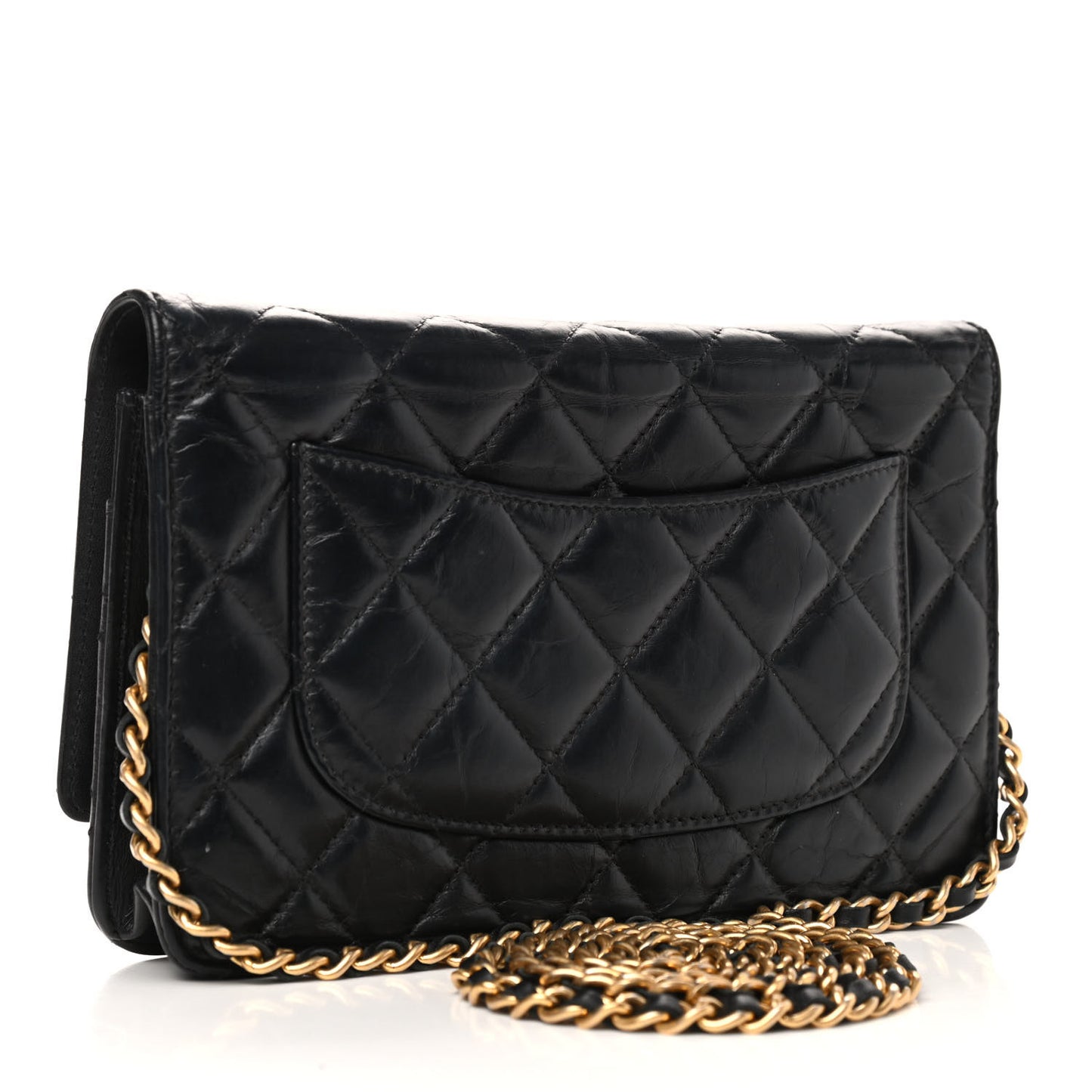 Aged Calfskin Quilted Lucky Charms Casino 2.55 Reissue Wallet On Chain WOC Black