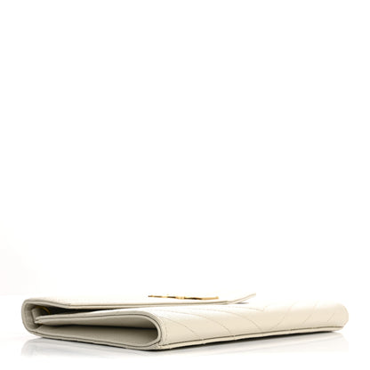Saint Laurent Grain De Poudre Matelasse Chevron Monogram Envelope Clutch Blanc Vintage 4 of 12