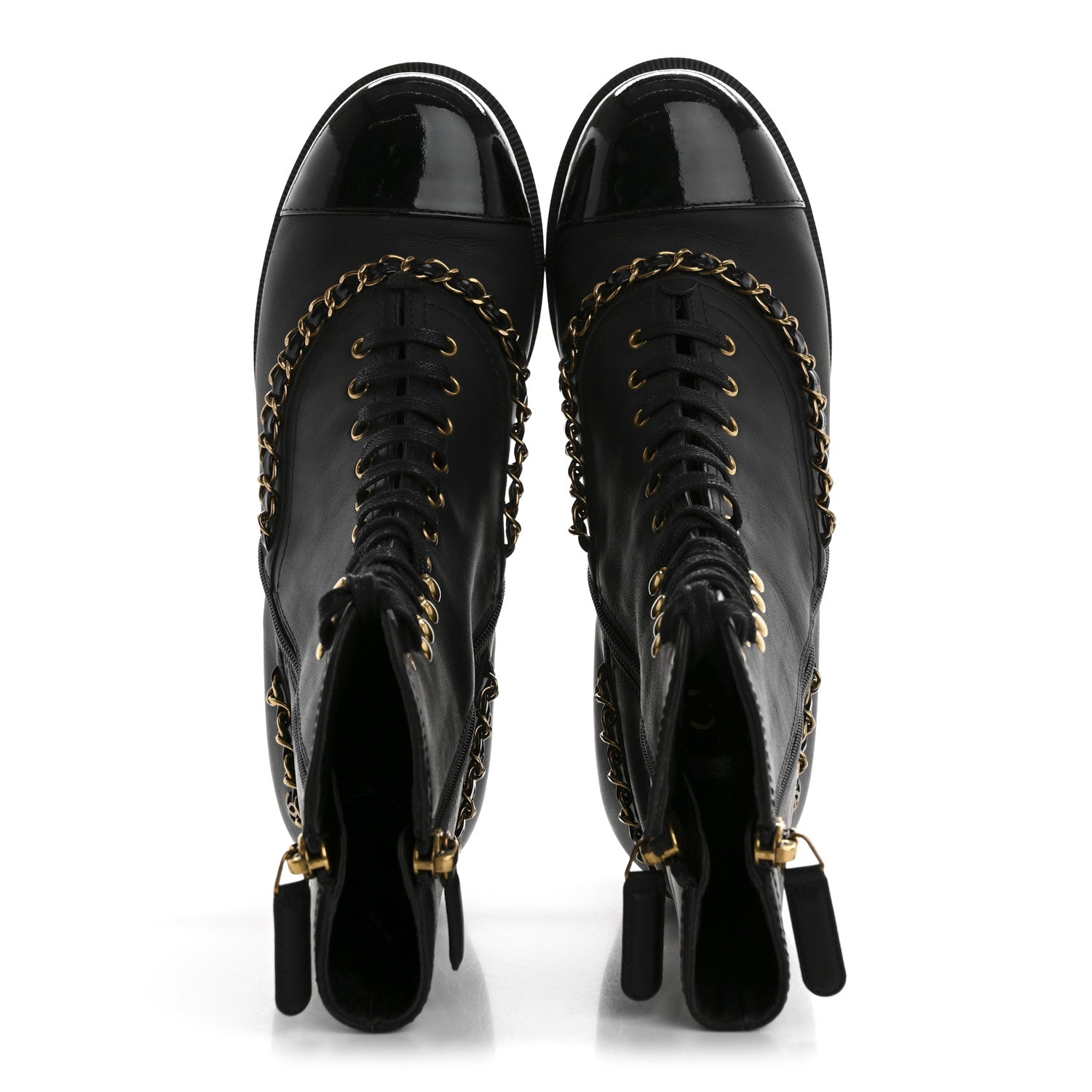 Chanel Calfskin Chain Lace Up Boots 36.5 Black 2 of 10