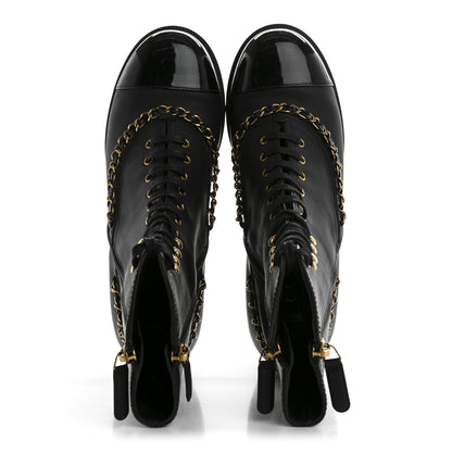 Chanel Calfskin Chain Lace Up Boots 36.5 Black 2 of 10