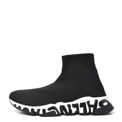 Balenciaga Neoprene Knit Womens Speed Graffiti Sneakers 38 Black White 1 of 6