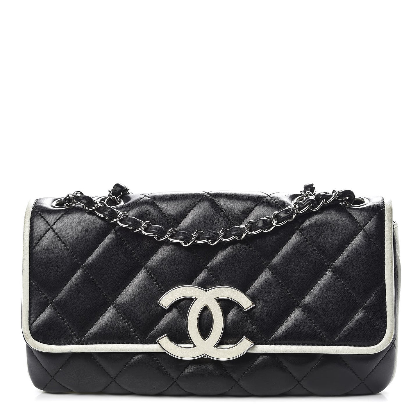 Lambskin Quilted Flap Black White