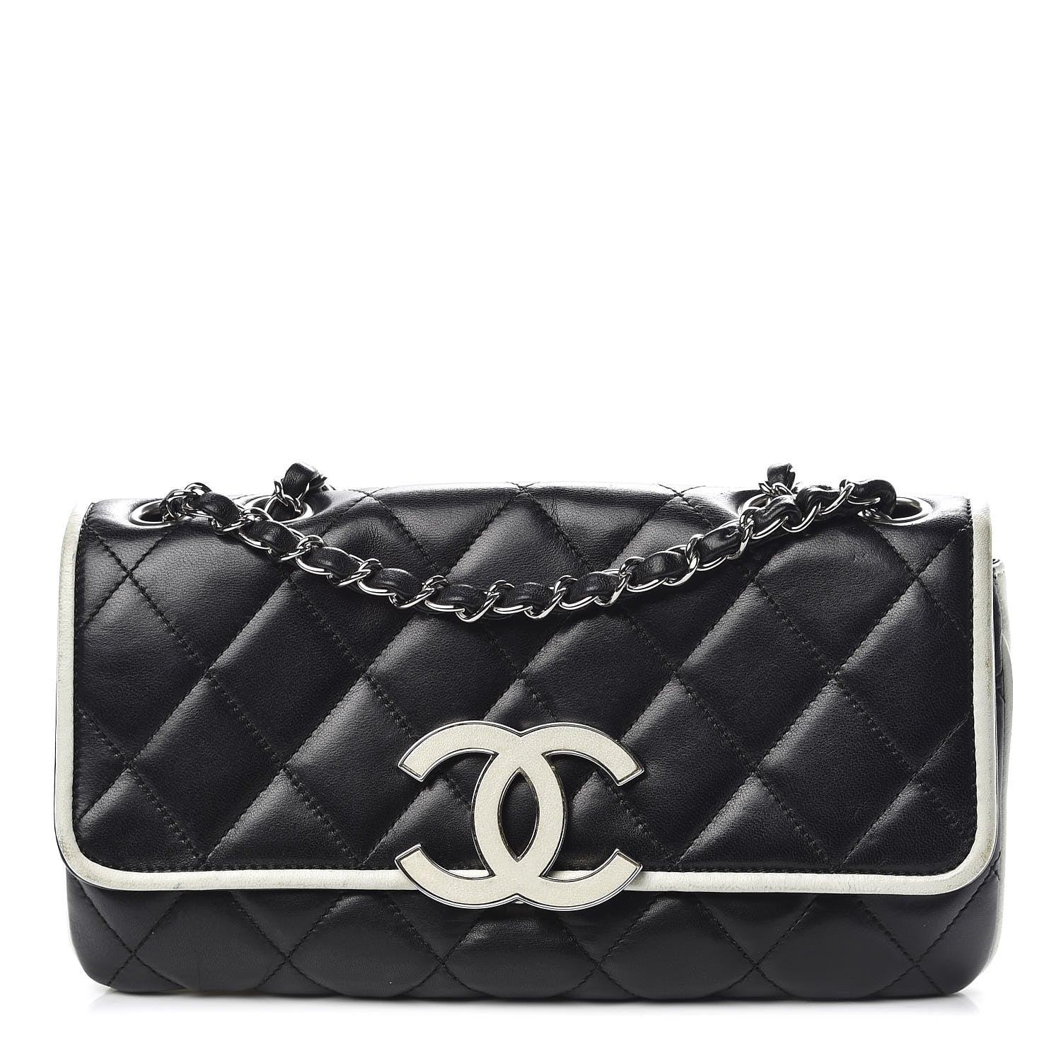 Chanel Lambskin Quilted Flap Black White 1 of 18