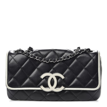 Chanel Lambskin Quilted Flap Black White 1 of 18