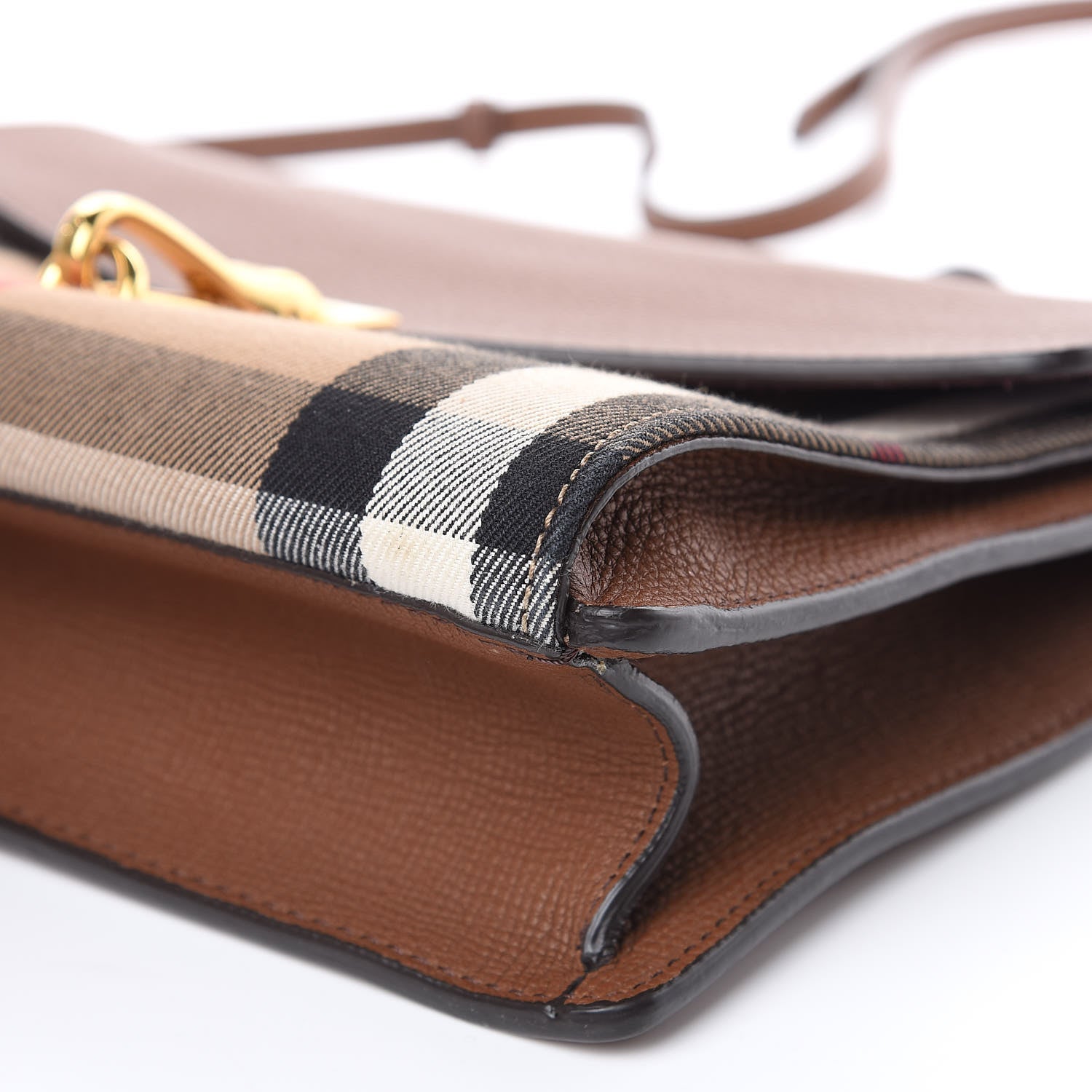 Burberry Derby Calfskin House Check Small Macken Crossbody Bag Tan 9 of 16